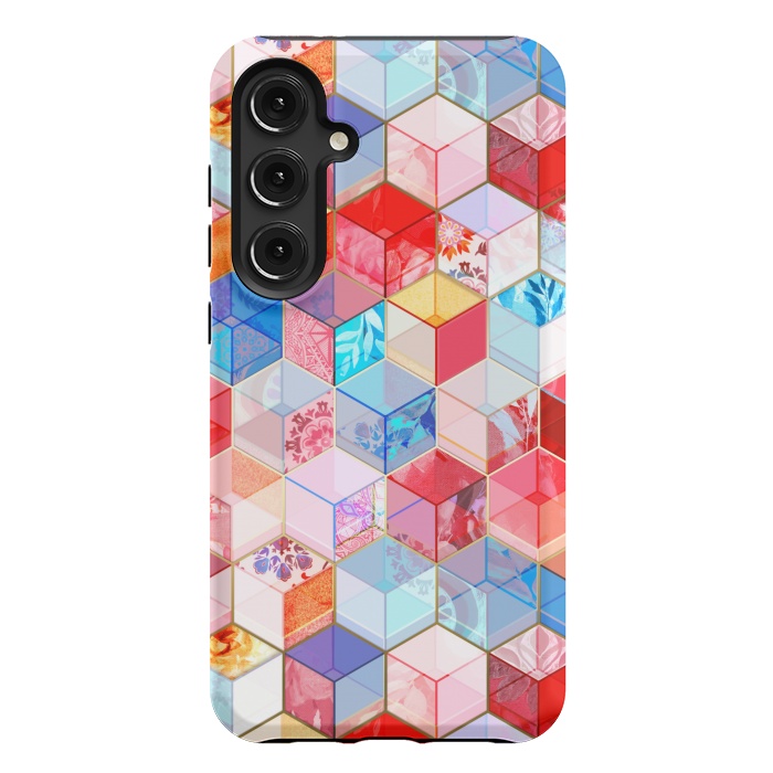 Galaxy S24 Plus StrongFit Ruby and Topaz Kaleidoscope Cubes by Micklyn Le Feuvre