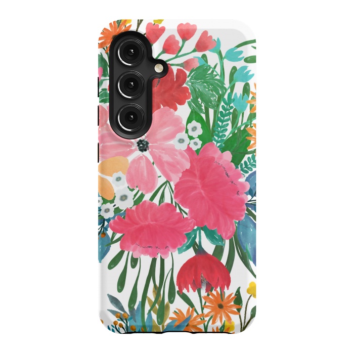 Galaxy S24 StrongFit Trendy Pink watercolor Floral Bouquet White Design by InovArts