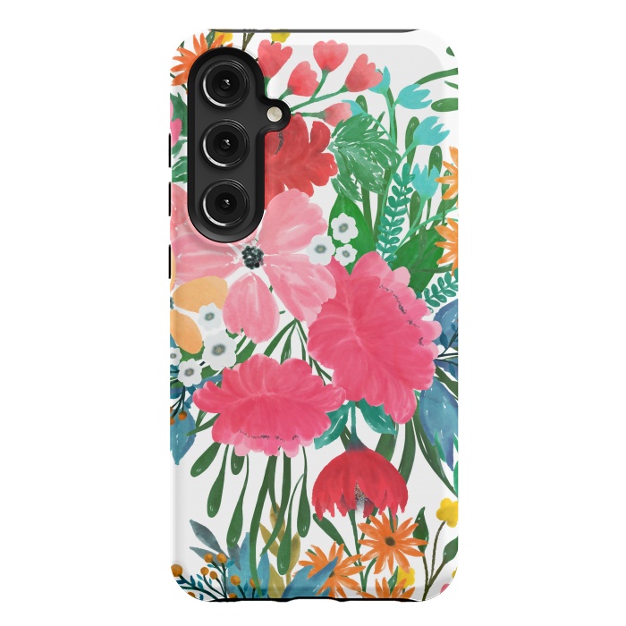 Galaxy S24 Plus StrongFit Trendy Pink watercolor Floral Bouquet White Design by InovArts