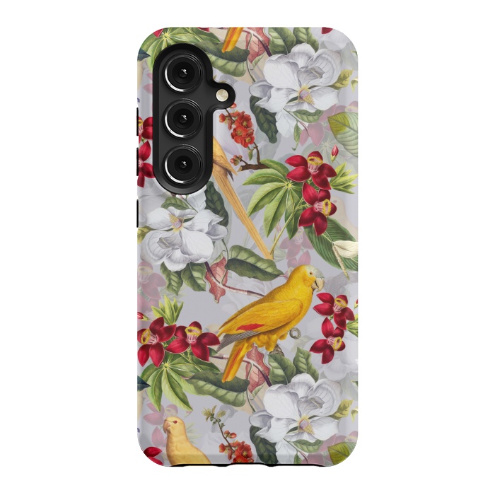 Galaxy S24 StrongFit Antique Yellow Parrots in Flower Jungle by  Utart
