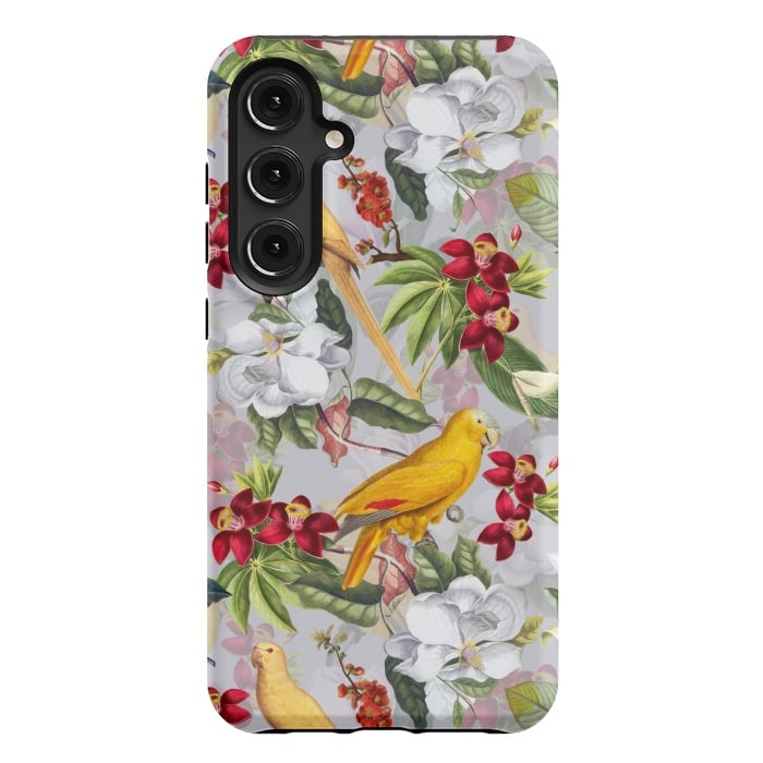 Galaxy S24 Plus StrongFit Antique Yellow Parrots in Flower Jungle by  Utart