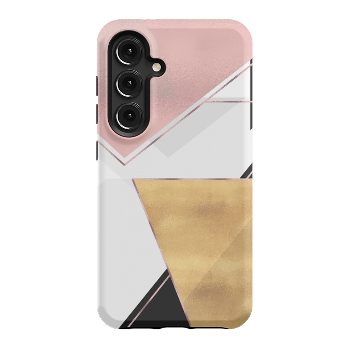 Galaxy S24 StrongFit Stylish Gold and Rose Pink Geometric Abstract Design by InovArts