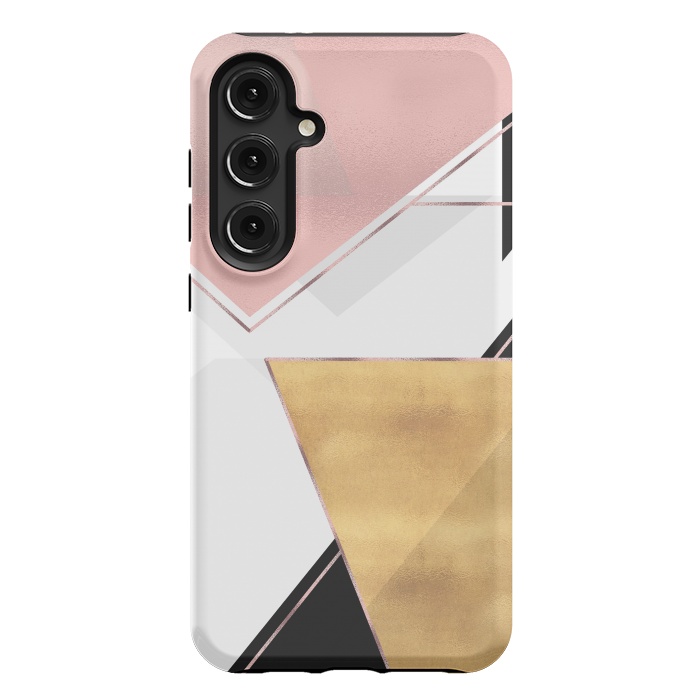 Galaxy S24 Plus StrongFit Stylish Gold and Rose Pink Geometric Abstract Design by InovArts