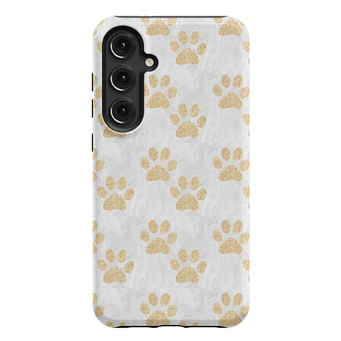 Galaxy S24 Plus StrongFit Gold Paw Prints on Marble by Julie Erin Designs