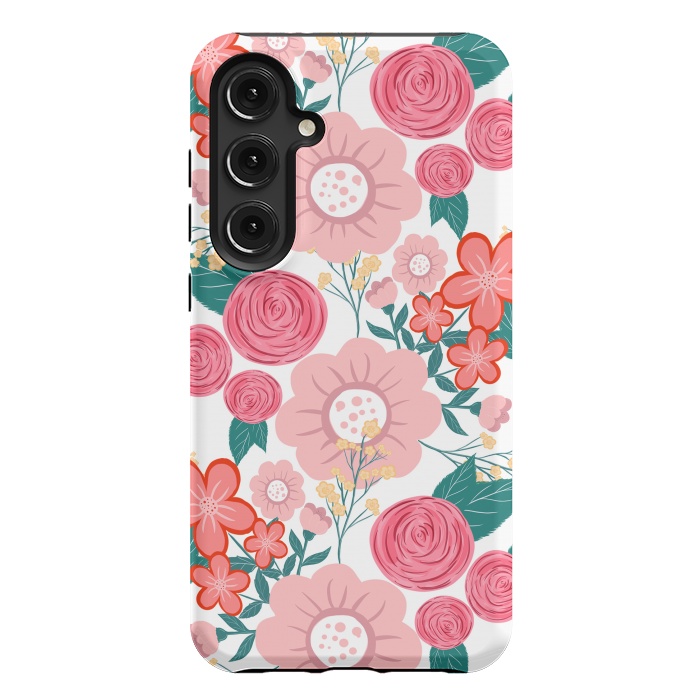 Galaxy S24 Plus StrongFit Cute girly pink Hand Drawn Flowers design by InovArts