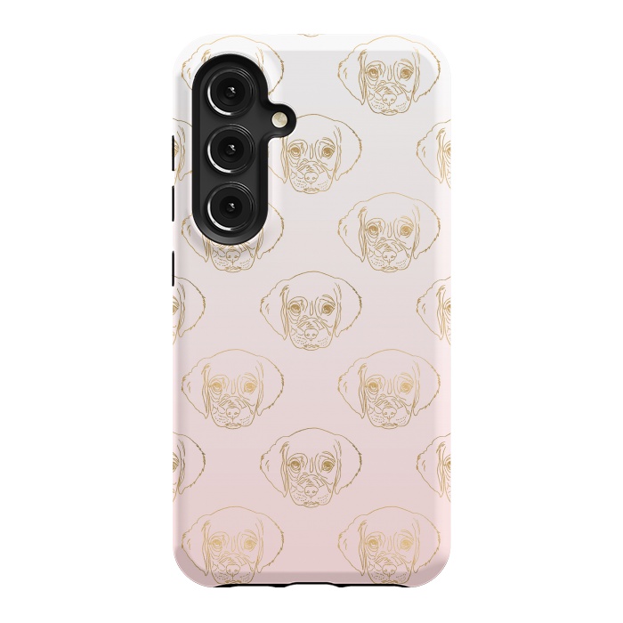 Galaxy S24 StrongFit Girly Gold Puppy Dog White Pink Gradient Pattern by InovArts