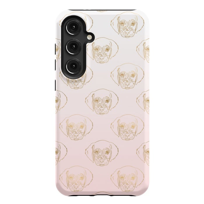 Galaxy S24 Plus StrongFit Girly Gold Puppy Dog White Pink Gradient Pattern by InovArts