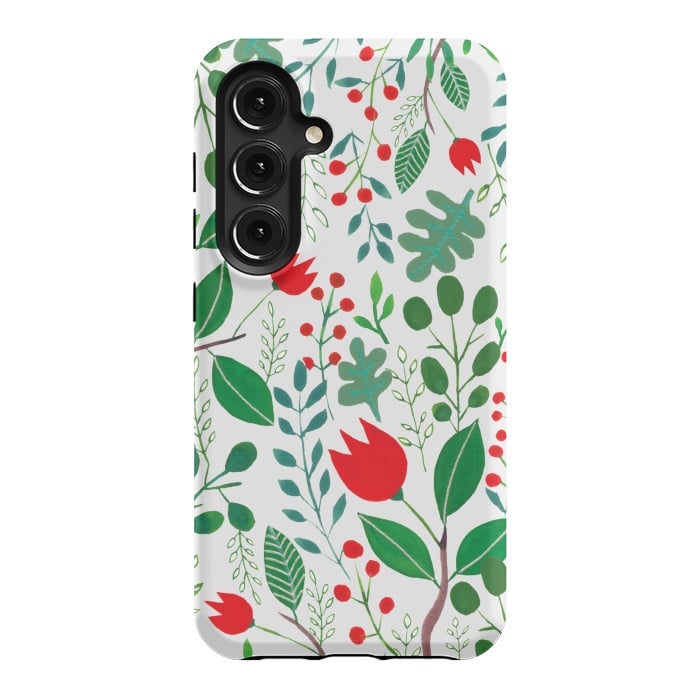 Galaxy S24 StrongFit Christmas Floral 2 White by Hanny Agustine