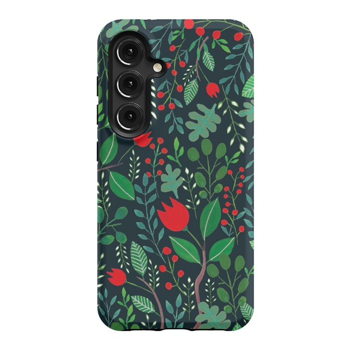 Galaxy S24 StrongFit Christmas Floral 2 Black by Hanny Agustine