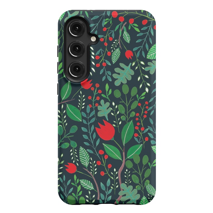Galaxy S24 Plus StrongFit Christmas Floral 2 Black by Hanny Agustine
