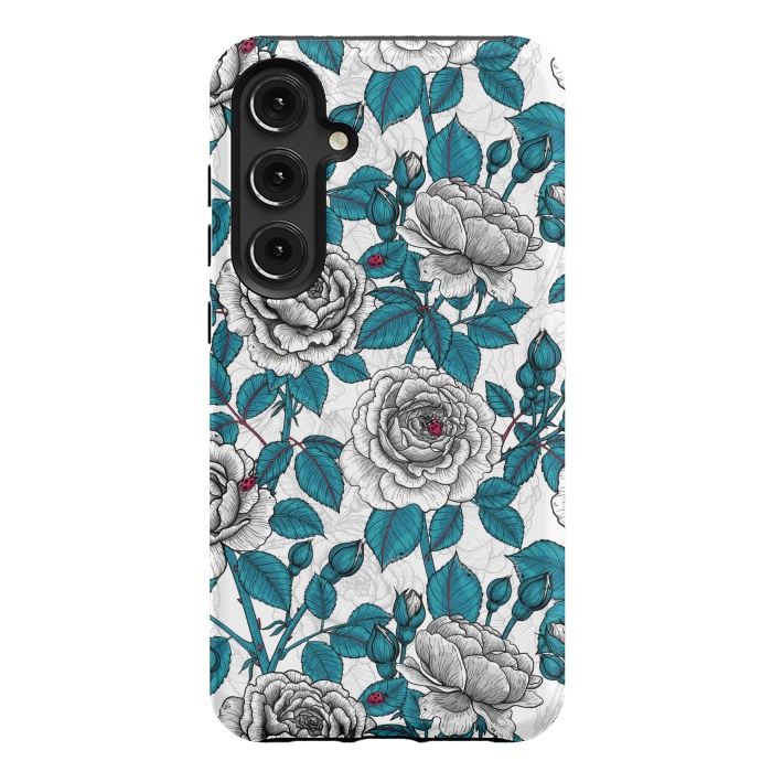 Galaxy S24 Plus StrongFit  White roses and ladybugs by Katerina Kirilova