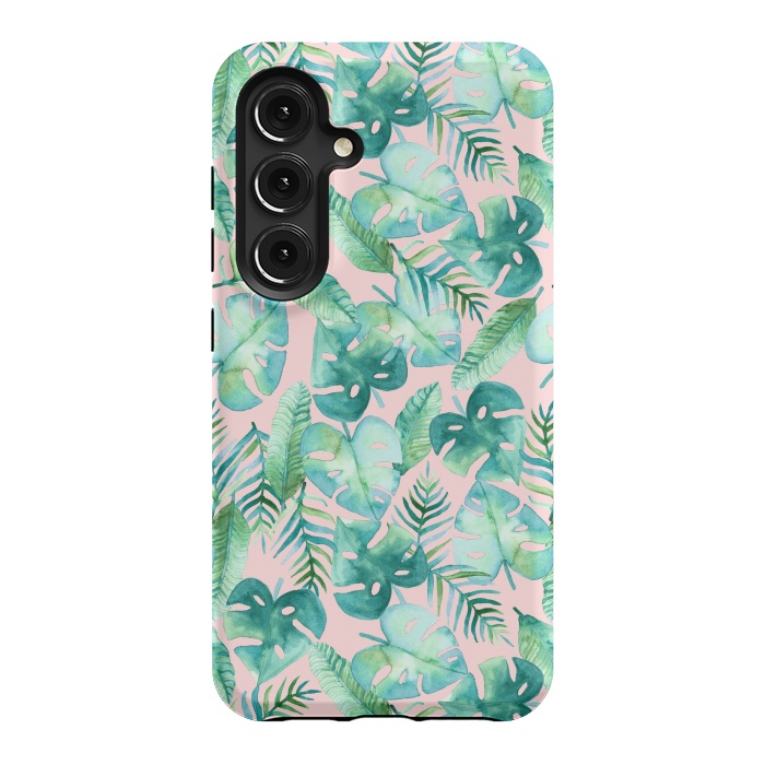 Galaxy S24 StrongFit Cyan Tropical Jungle on Pink by Tangerine-Tane