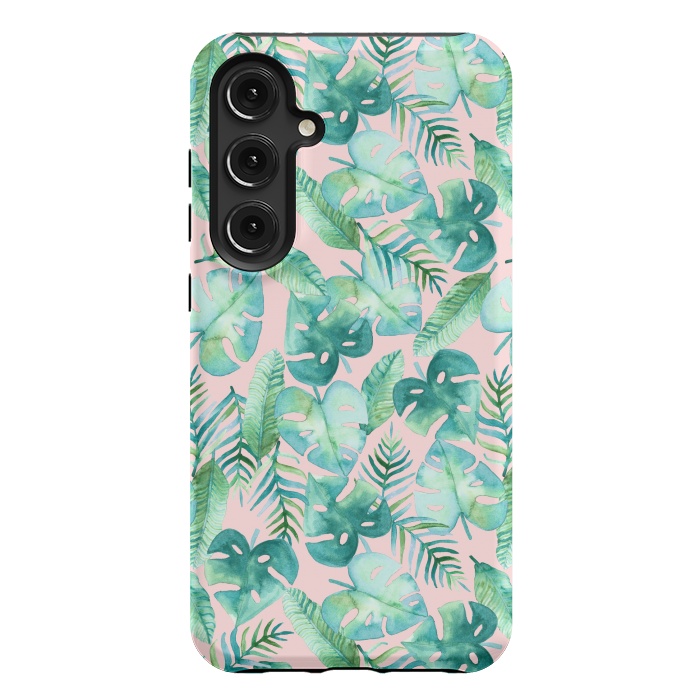 Galaxy S24 Plus StrongFit Cyan Tropical Jungle on Pink by Tangerine-Tane