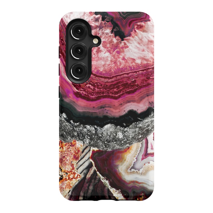 Galaxy S24 StrongFit Vibrant pink gold agate geode stones by Oana 