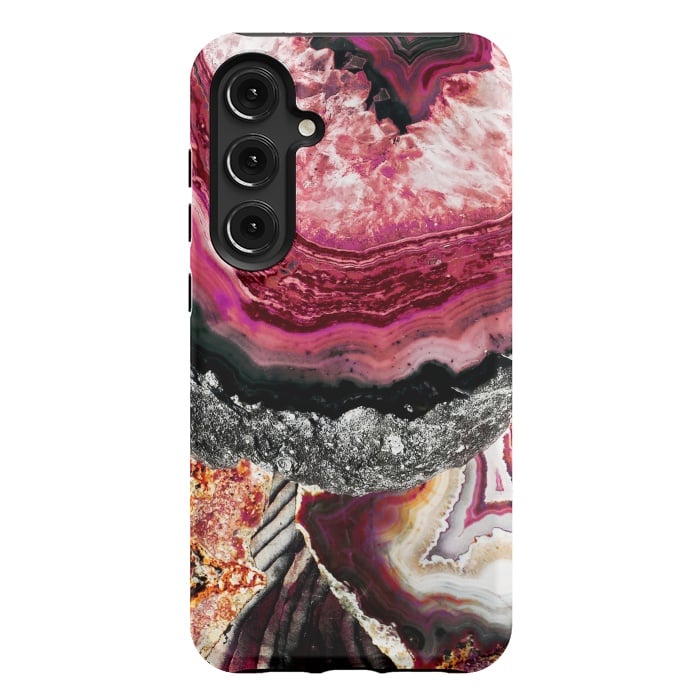 Galaxy S24 Plus StrongFit Vibrant pink gold agate geode stones by Oana 