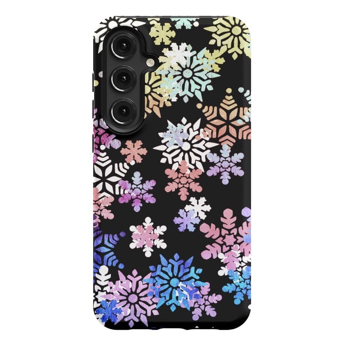 Galaxy S24 Plus StrongFit Rainbow colourful snowflakes Christmas pattern by Oana 