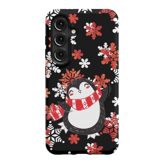 Galaxy S24 StrongFit Cute penguin and winter snowflakes Jolly Christmas illustration by Oana 