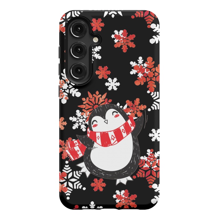 Galaxy S24 Plus StrongFit Cute penguin and winter snowflakes Jolly Christmas illustration by Oana 