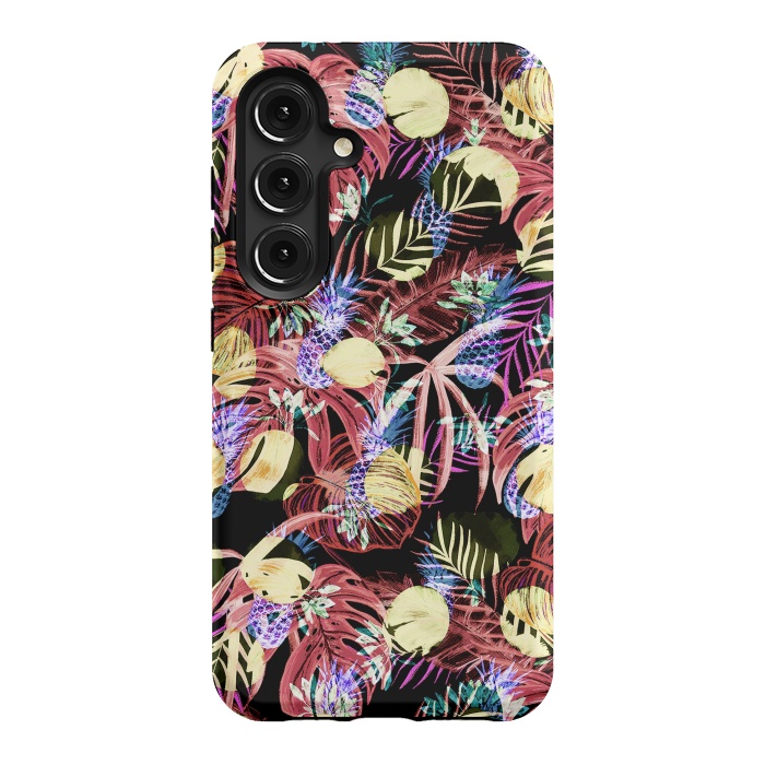 Galaxy S24 StrongFit Colourful painted tropical leaves and pineapples by Oana 