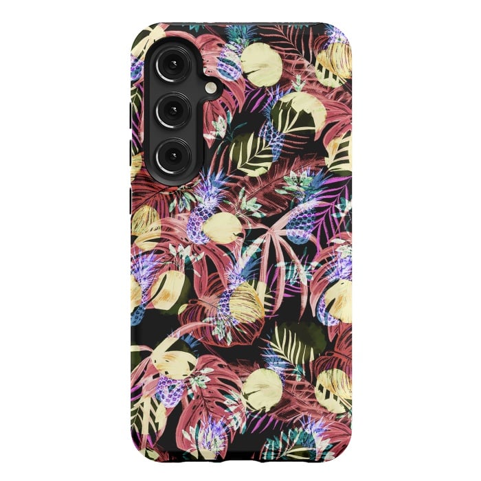 Galaxy S24 Plus StrongFit Colourful painted tropical leaves and pineapples by Oana 