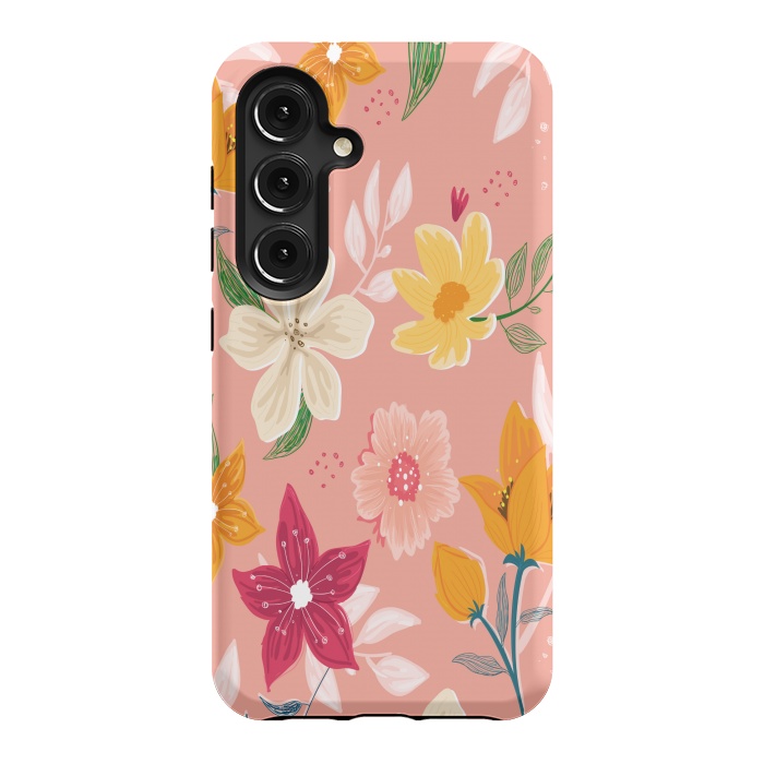 Galaxy S24 StrongFit peach floral print by MALLIKA