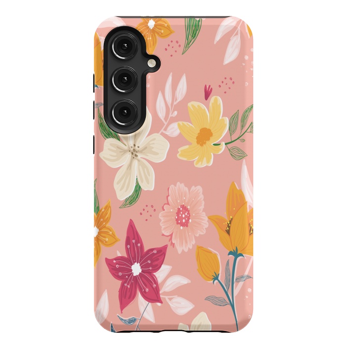 Galaxy S24 Plus StrongFit peach floral print by MALLIKA