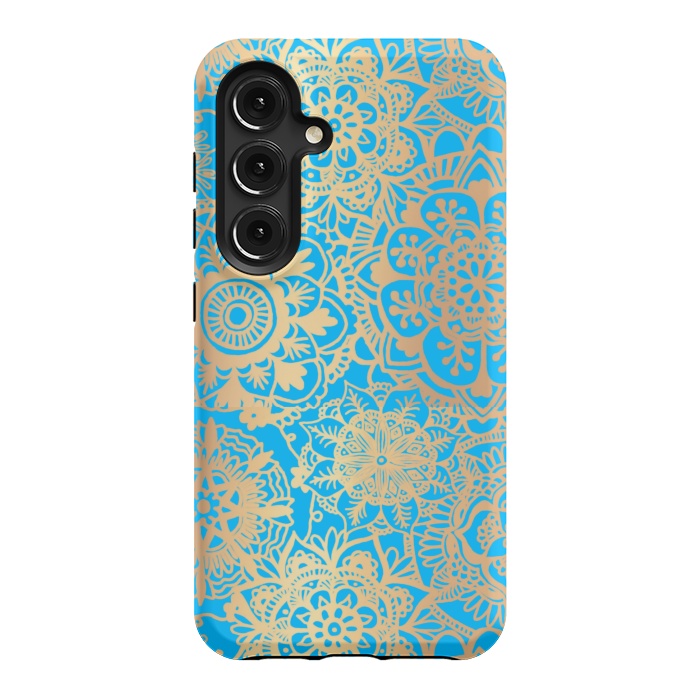 Galaxy S24 StrongFit Light Blue and Gold Mandala Pattern by Julie Erin Designs