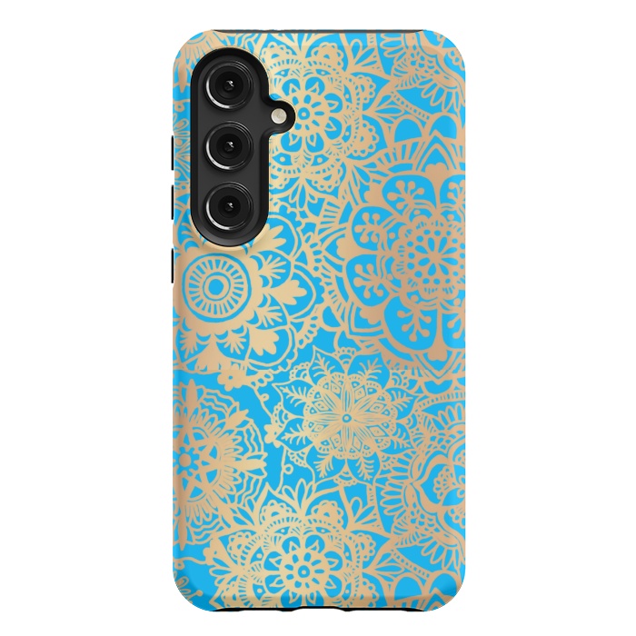 Galaxy S24 Plus StrongFit Light Blue and Gold Mandala Pattern by Julie Erin Designs