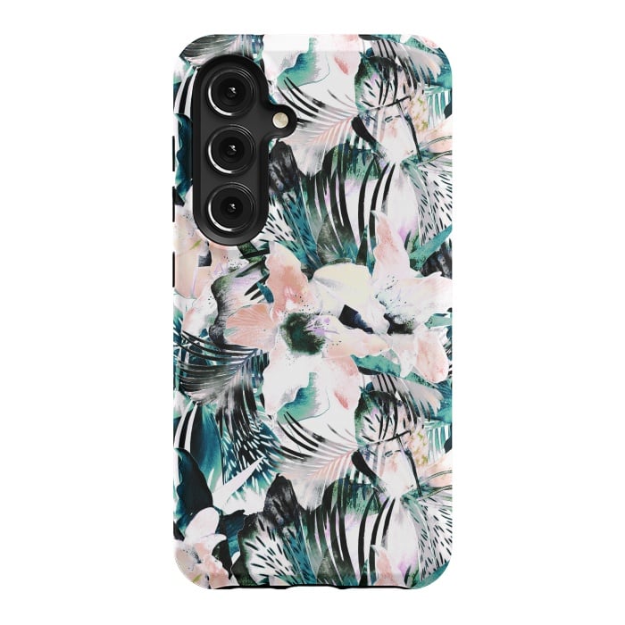 Galaxy S24 StrongFit Tropical flowers and palm leaves by Oana 