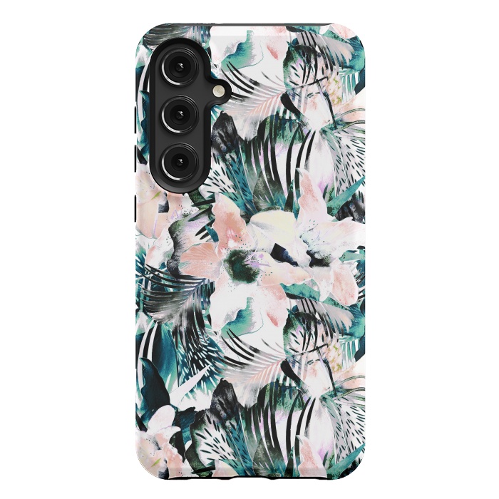 Galaxy S24 Plus StrongFit Tropical flowers and palm leaves by Oana 