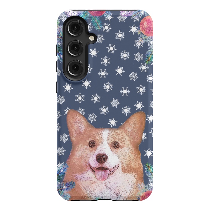 Galaxy S24 Plus StrongFit Corgi, snowflakes and winter decorations by Oana 