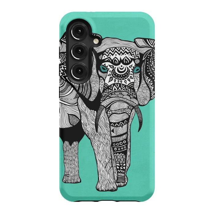 Galaxy S24 StrongFit Turquoise Elephant by Pom Graphic Design