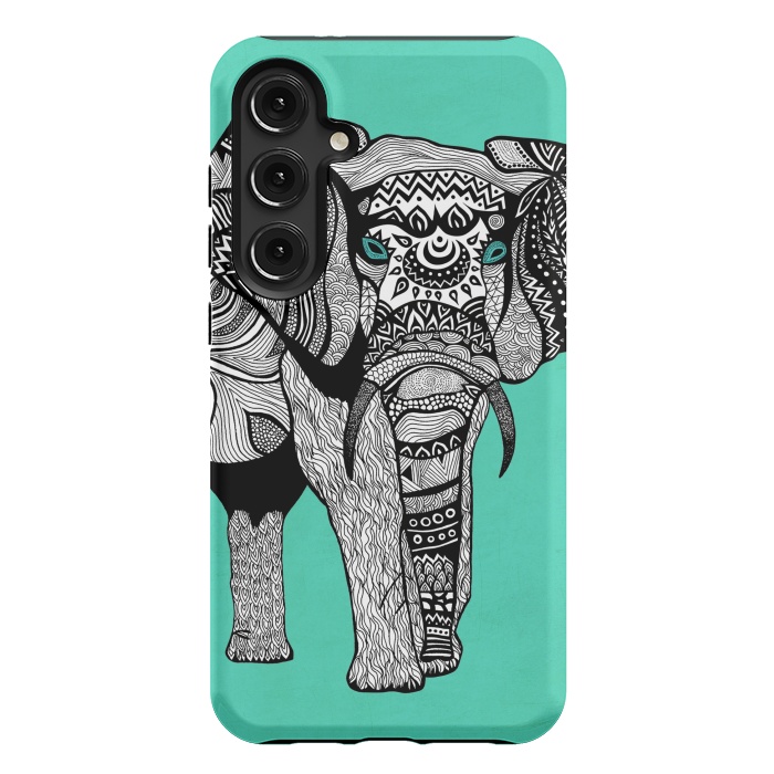 Galaxy S24 Plus StrongFit Turquoise Elephant by Pom Graphic Design