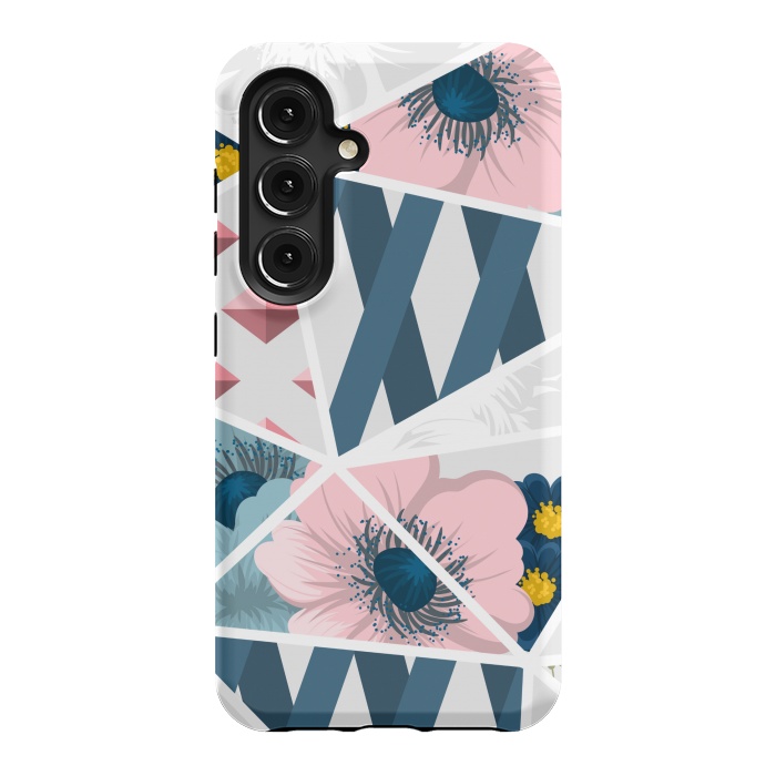 Galaxy S24 StrongFit BLUE PINK FLORAL PATCHWORK by MALLIKA