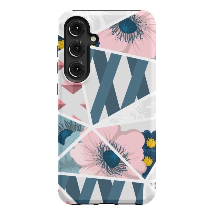 Galaxy S24 Plus StrongFit BLUE PINK FLORAL PATCHWORK by MALLIKA