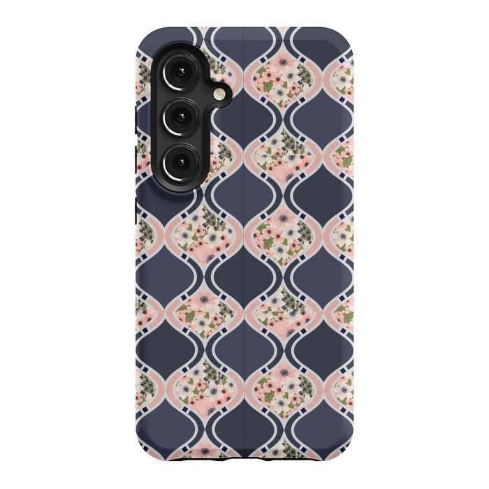 Galaxy S24 StrongFit blue peach floral print by MALLIKA