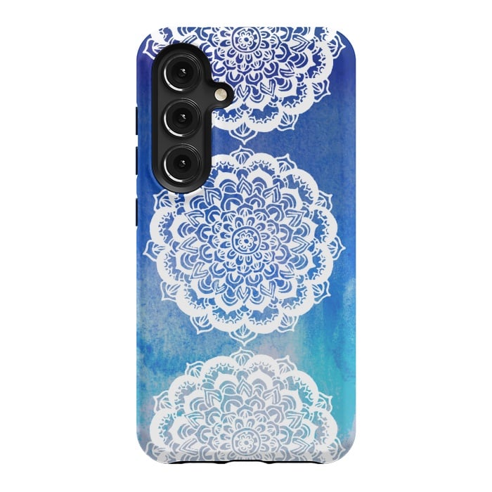 Galaxy S24 StrongFit Intricate Mandala on Watercolor Blue by Tangerine-Tane