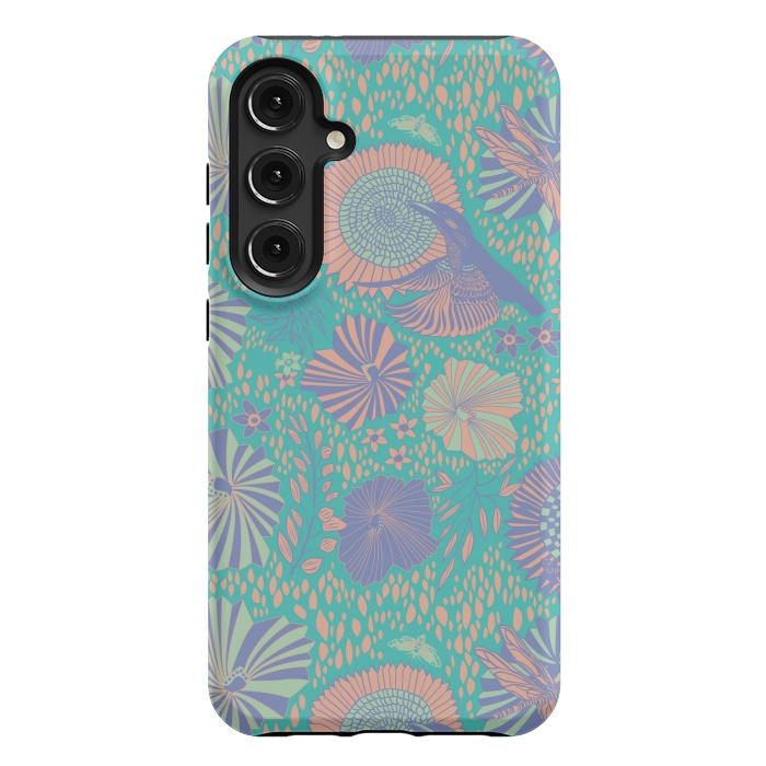 Galaxy S24 Plus StrongFit Mint bird and dragonfly by Nina Leth
