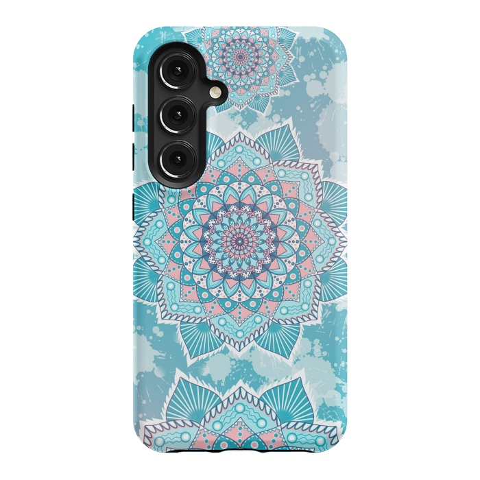 Galaxy S24 StrongFit Flower mandala turquoise blue by Jms