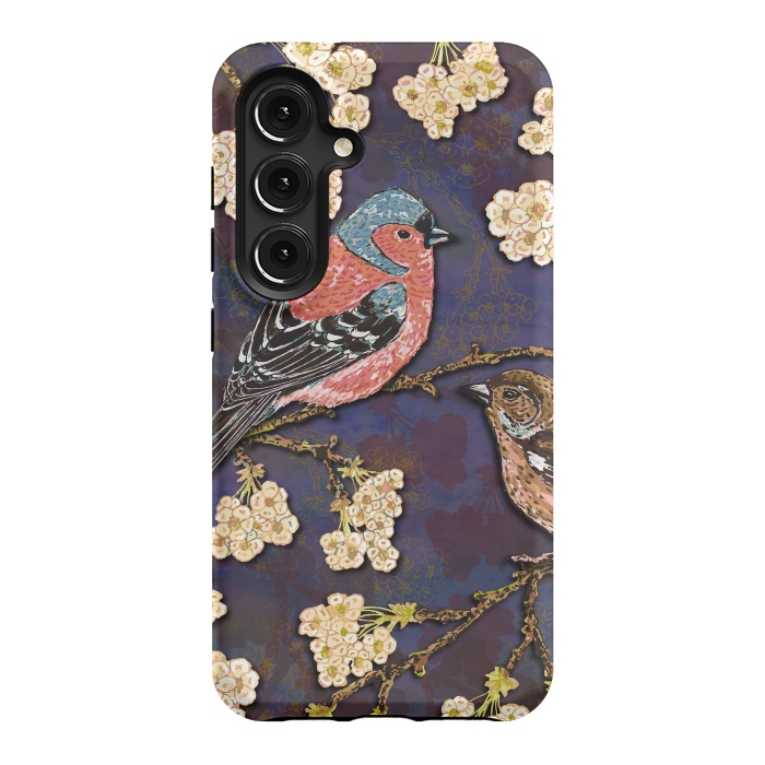 Galaxy S24 StrongFit Chaffinches in Cherry Blossom by Lotti Brown