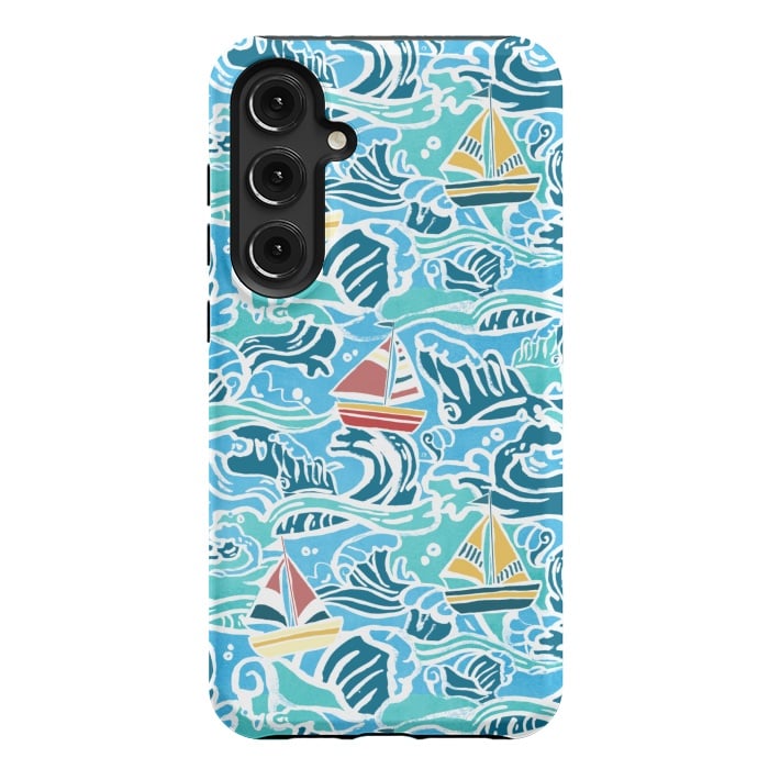 Galaxy S24 Plus StrongFit Sailboats & Waves by Tangerine-Tane