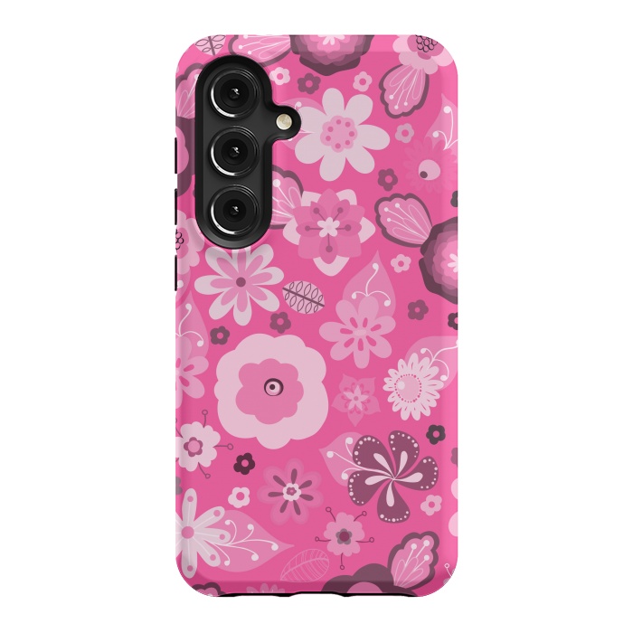 Galaxy S24 StrongFit Kitsch 70s Flowers in Bright Pink Hues by Paula Ohreen