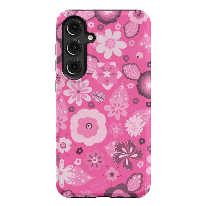 Galaxy S24 Plus StrongFit Kitsch 70s Flowers in Bright Pink Hues by Paula Ohreen