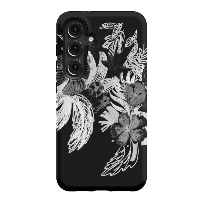 Galaxy S24 StrongFit Black and white marker sketched flowers by Oana 