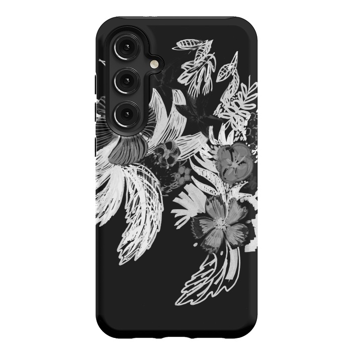 Galaxy S24 Plus StrongFit Black and white marker sketched flowers by Oana 