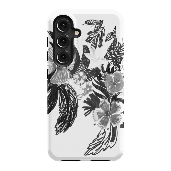 Galaxy S24 StrongFit Black ink sketched flowers by Oana 