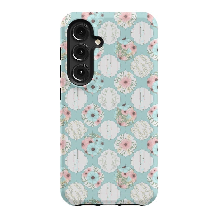 Galaxy S24 StrongFit BLUE FLORAL PATCHWORK  by MALLIKA