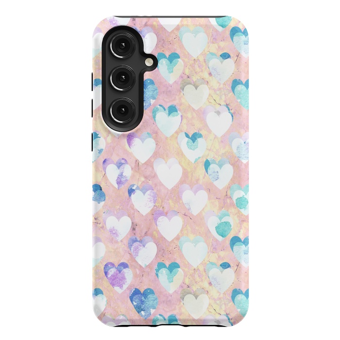 Galaxy S24 Plus StrongFit Pastel painted hearts on pink marble Valentine by Oana 