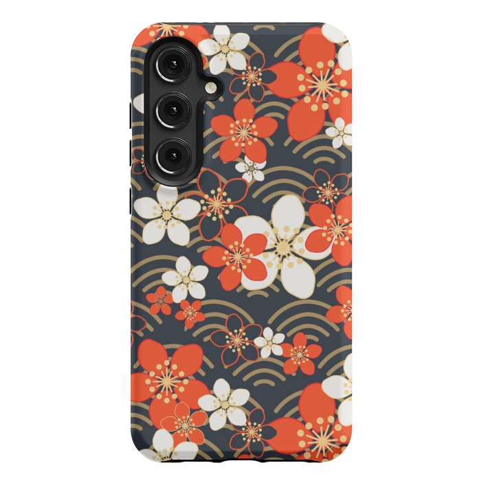 Galaxy S24 Plus StrongFit white floral ethnic pattern 2  by MALLIKA