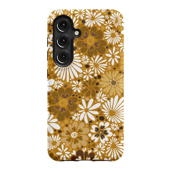 Galaxy S24 StrongFit 70s Valentine Flowers in Mustard and White by Paula Ohreen